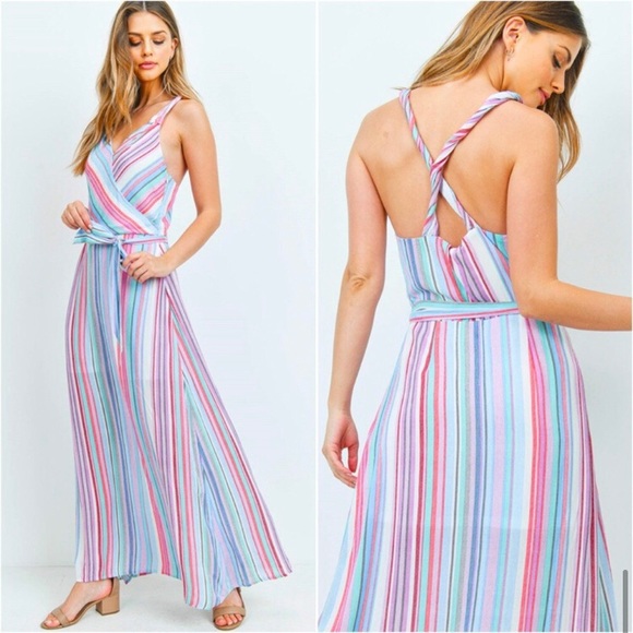 Pastel striped spring summer maxi dress - Picture 8 of 8